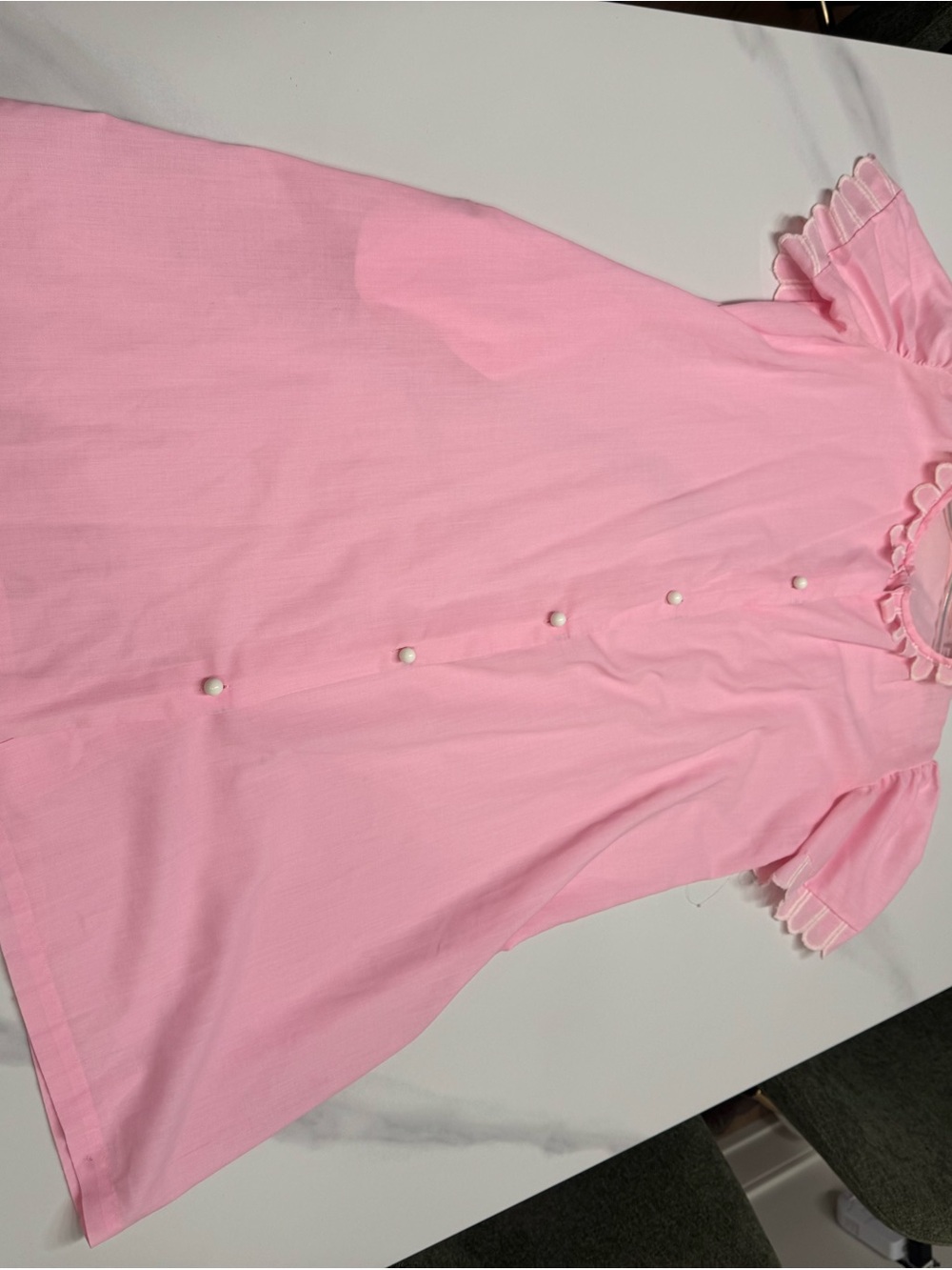 Vintage Pink Ruffle-Trim Button-Front Dress